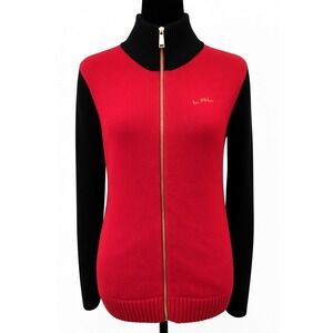 Lauren Ralph Lauren Black Label Full Zipper Cardigan Medium Red Black‎ Cotton